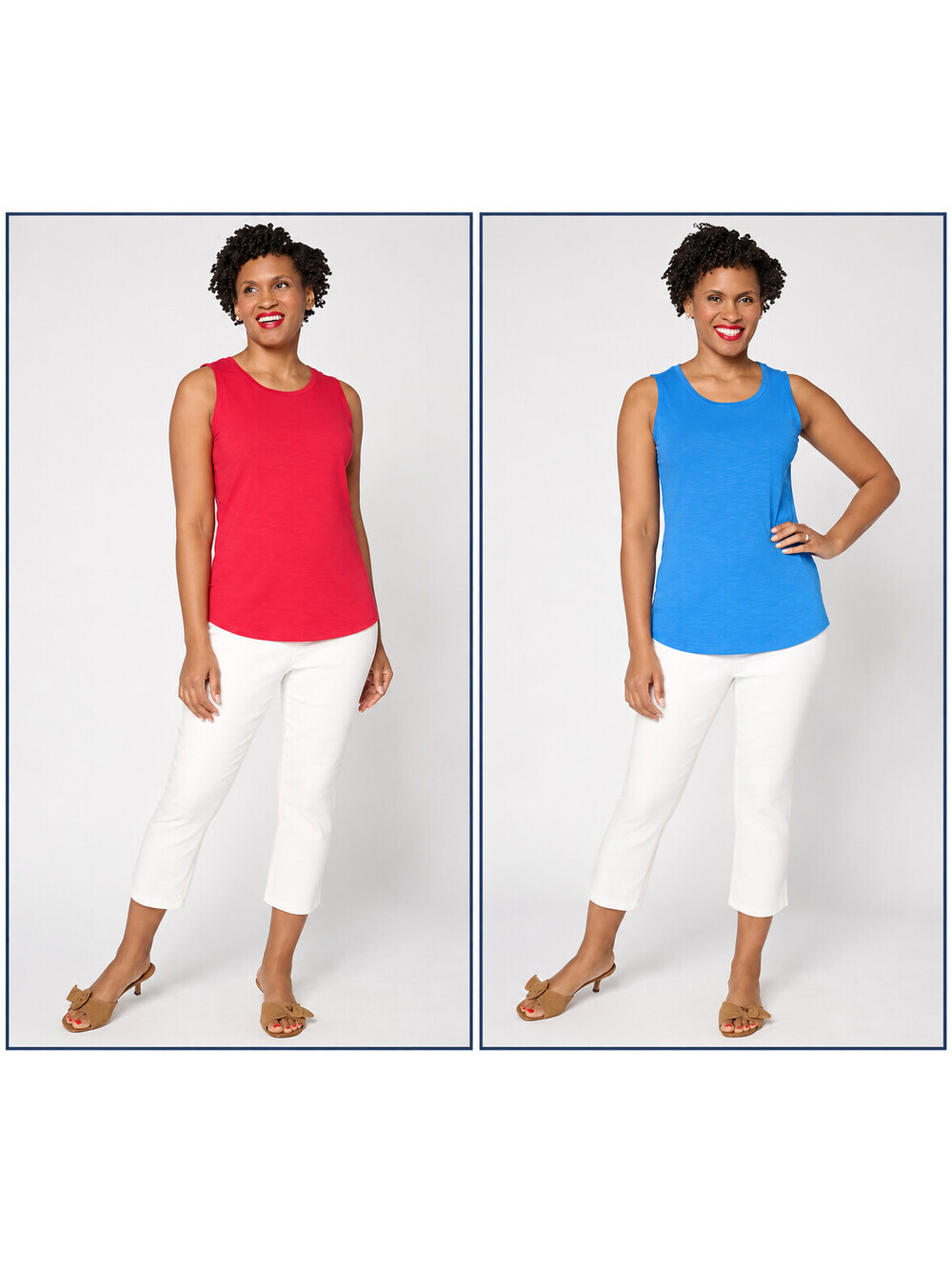 Belle by Kim Gravel Slub Scoop Neck Knit Set of 2 Tanks Bold Blue/Red, X-Large